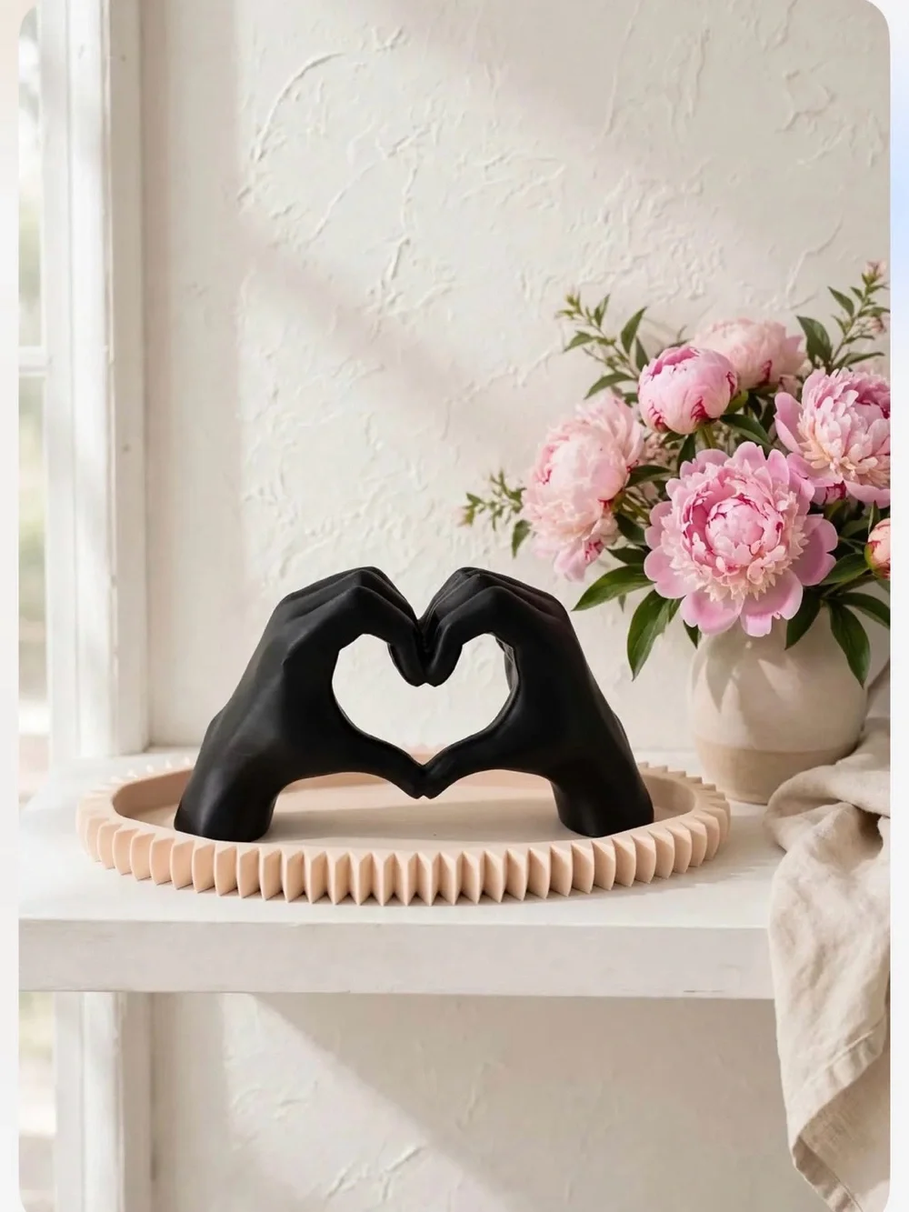 Decorative Black Hand Heart Sculpture